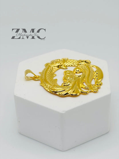 18K Gold Circle Dragon Pendant