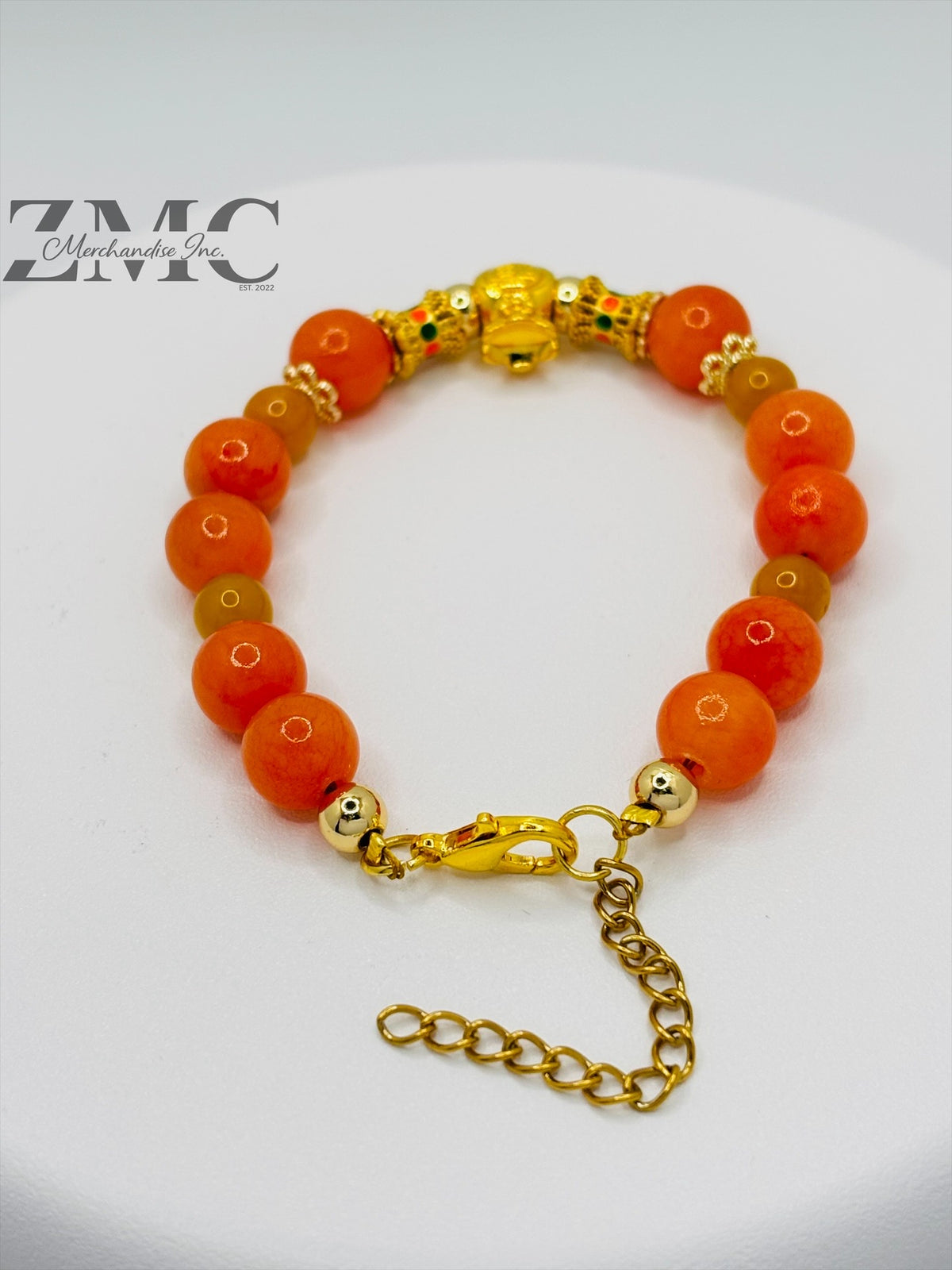 18K Gold  Lucky Money Bag Orange Chalcedony Bracelet  ( Hollow Empty Inside)