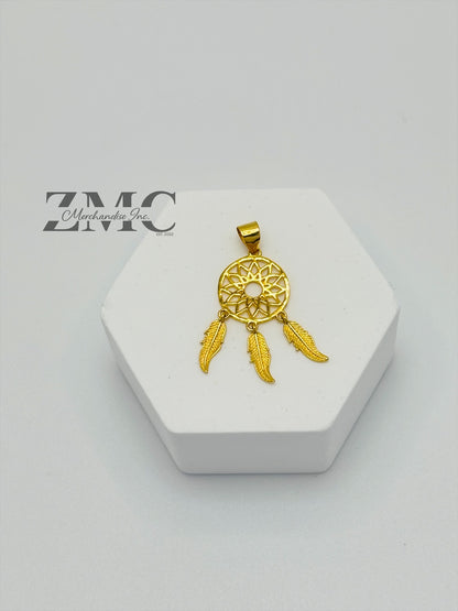 18K Gold dream Catcher Earrings and Pendant Set