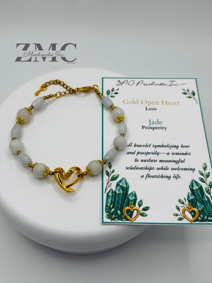 18K Gold Open Heart Jade Bracelet (Electroform Heart)