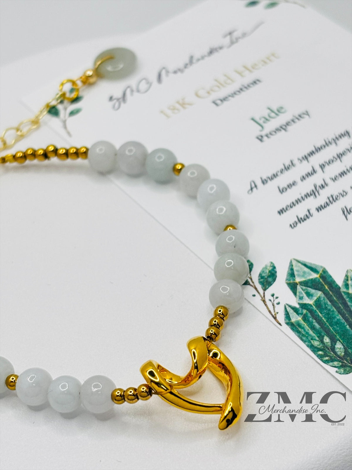 18K Gold Open Heart Jade Bracelet (Electroform Heart)