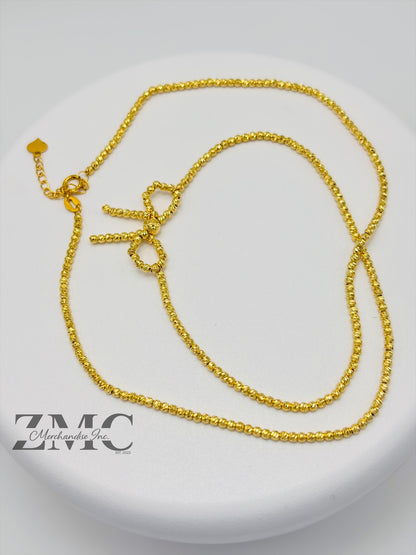 18K Gold Mirror Ball Ribbon Necklace