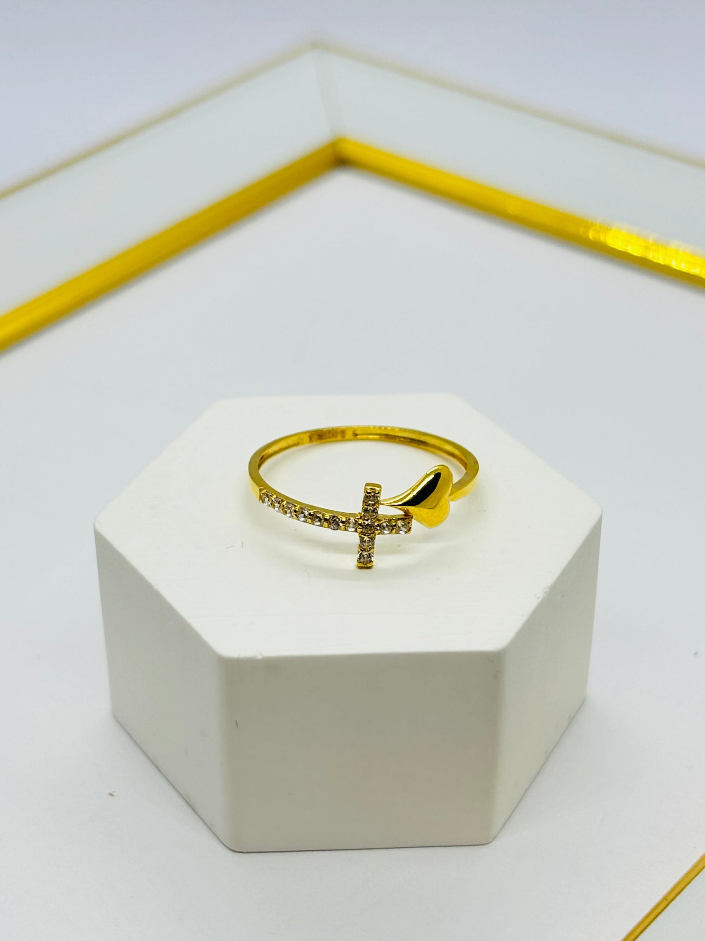 18K Gold Heart and Cross Ring