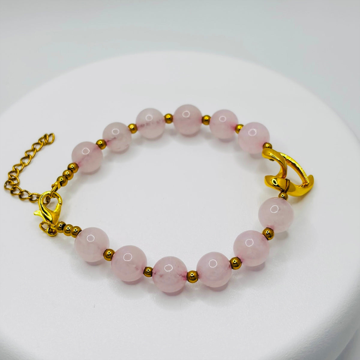 18K Gold Open Heart Rose Quartz Bracelet (Electroform Heart)