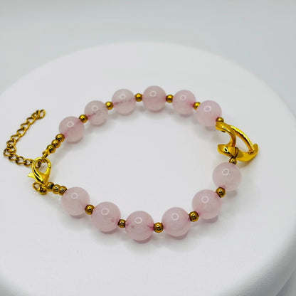 18K Gold Open Heart Rose Quartz Bracelet (Electroform Heart)