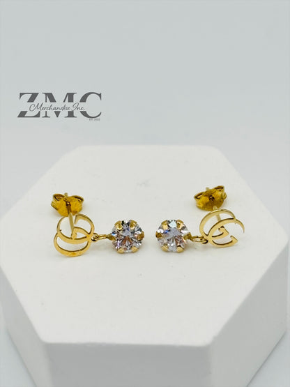 18K Gold Dangling Zircon Stone Earrings