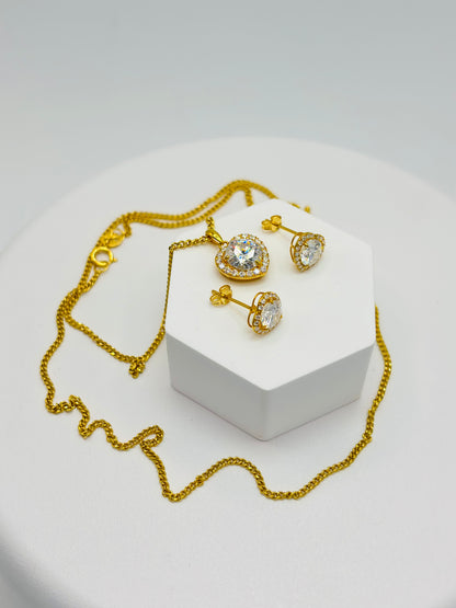 18K Gold Heart Moissanite Diamond Earrings and Necklace Set