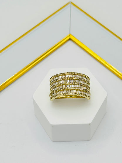 K18 Japan 4 Layered Natural Diamond Baguette Ring 1.5 carat