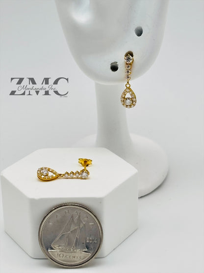 18k Gold Teardrop Dangling Stud Moissanite Diamond Earrings
