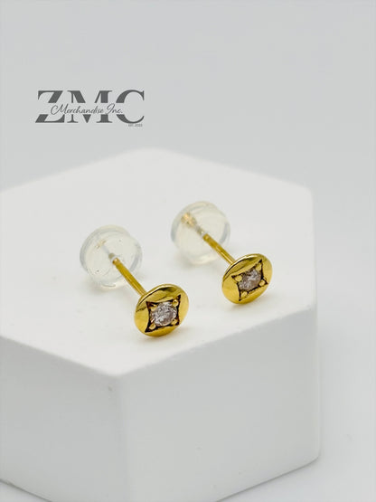 K18 Japan Gold Circle Natural Diamond Earrings 0.20ct