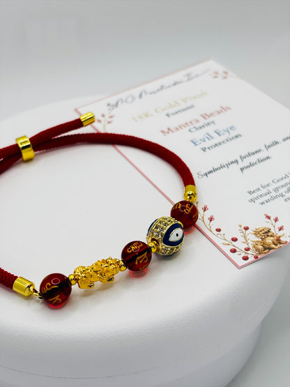 18K Gold Lucky Piyao/ Pi Xiu Evil Eye Mantra String Bracelet ( Hollow Empty Inside) Small