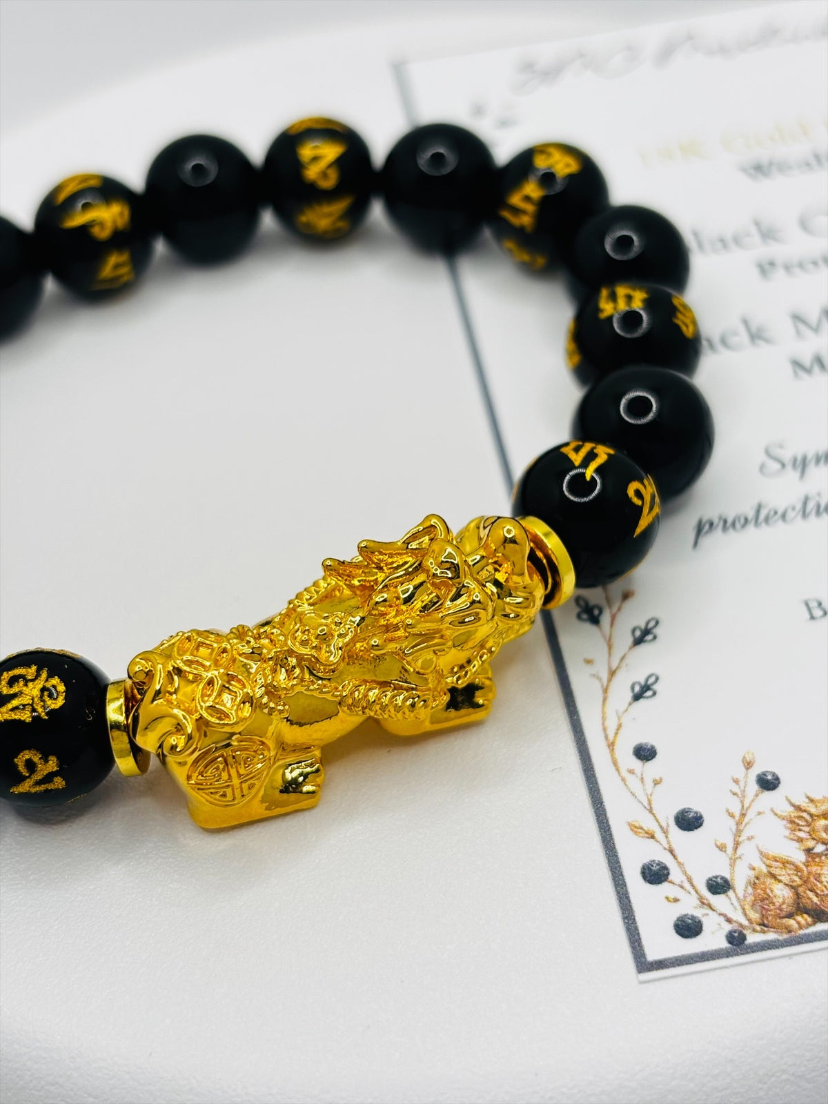18K Gold Lucky Piyao/ Pi Xiu Black Mantra Bracelet( Hollow Empty Inside) XXL PIYAO