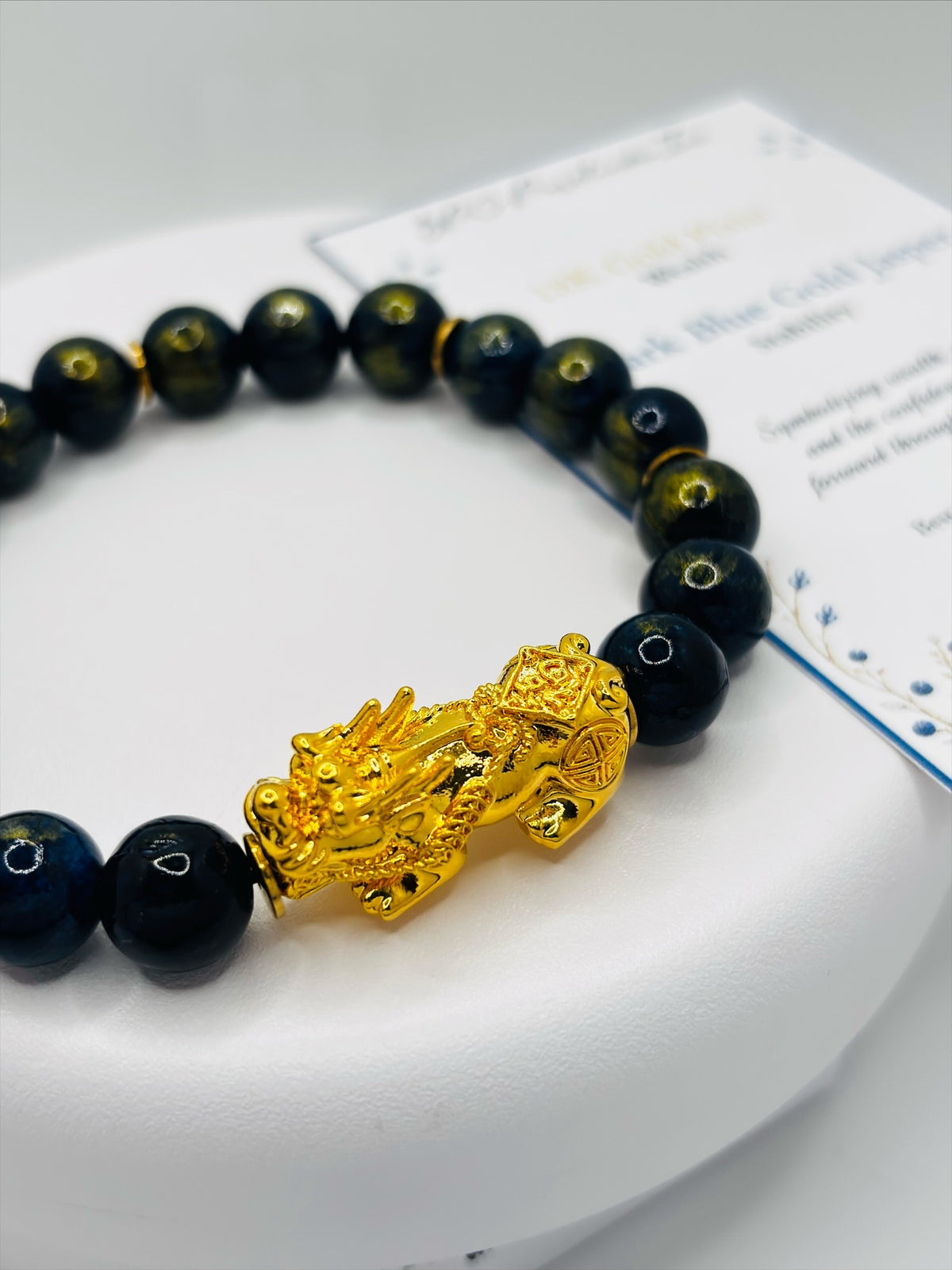 18K Gold Lucky Piyao/ Pi Xiu Dark Blue/Gold Jasper Bracelet( Hollow Empty Inside) XXL PIYAO