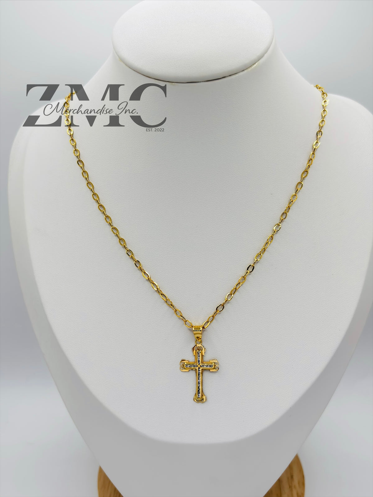 18K Gold Cross Stone Necklace
