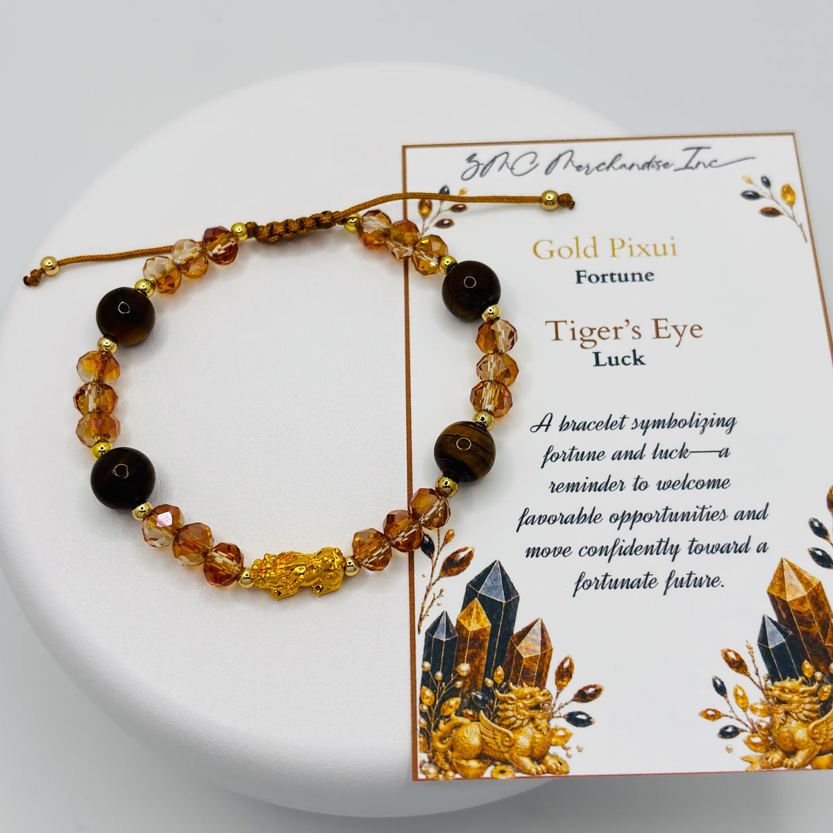 18K Gold Lucky Piyao/ Pi Xiu Tiger Eye String Bracelet ( Hollow Empty Inside) Small