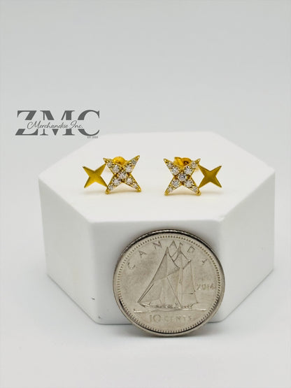 18K Gold Double Star Moissanite Diamond Earrings