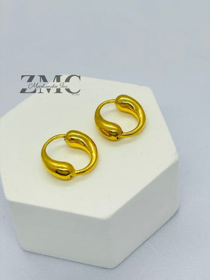 18K Gold Teardrop Loop Earrings Huggies