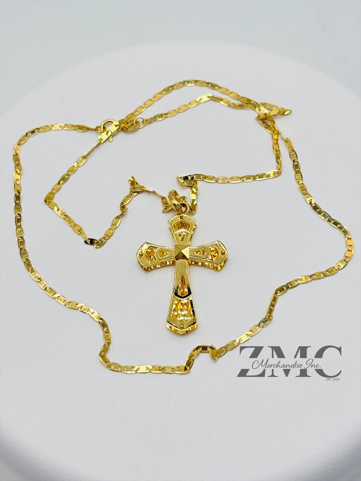 18K Gold Back to Back Cross Necklace
