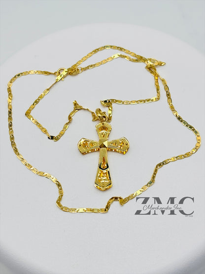 18K Gold Back to Back Cross Necklace