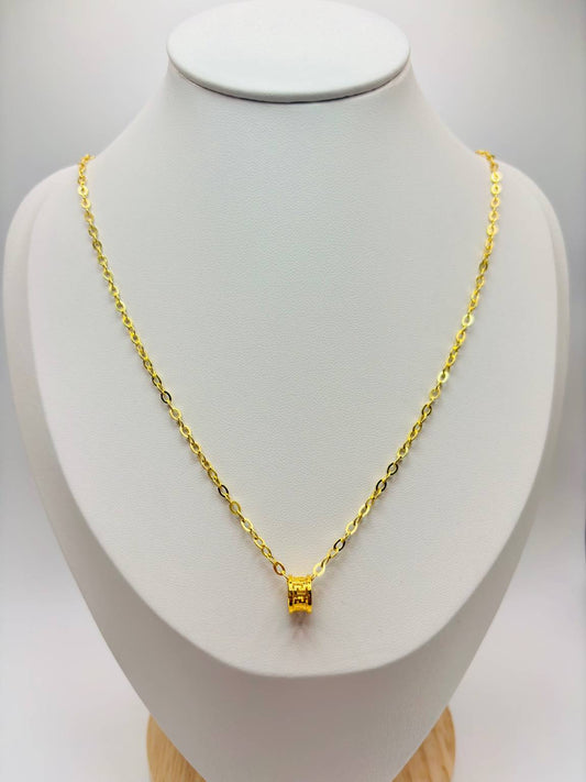 18K Gold Small Link Paperclip Chain with Barrel Pendant