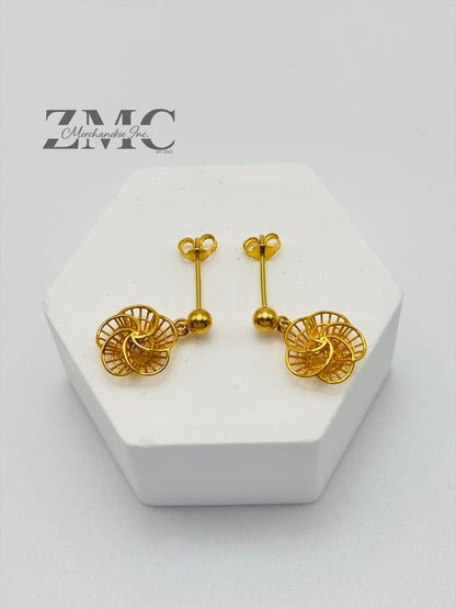 18K Gold Flower Dangling Earrings