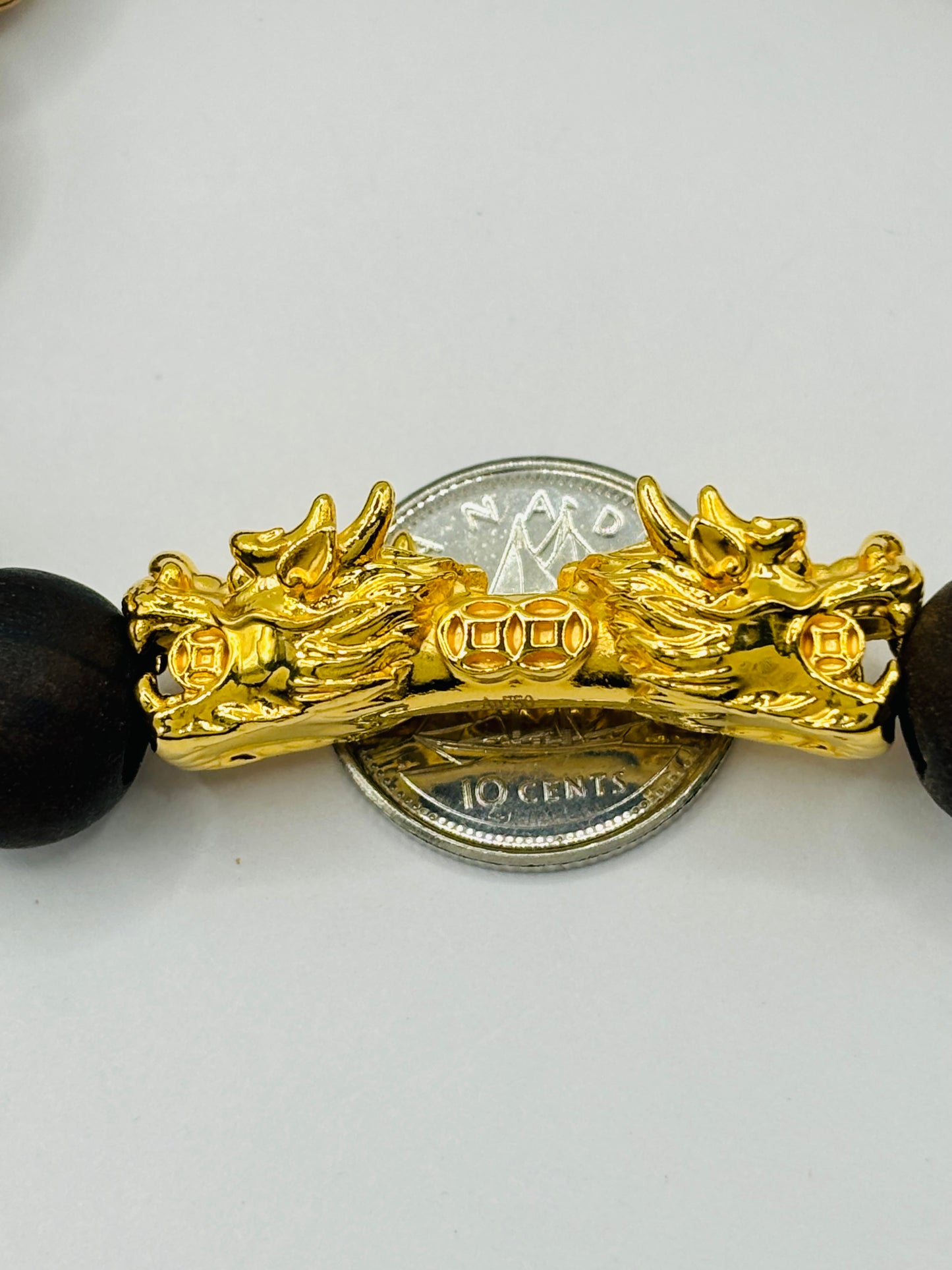 18K Gold  Lucky Dragon Bracelet ( Hollow Empty Inside)  Natural Carved Wood XXL