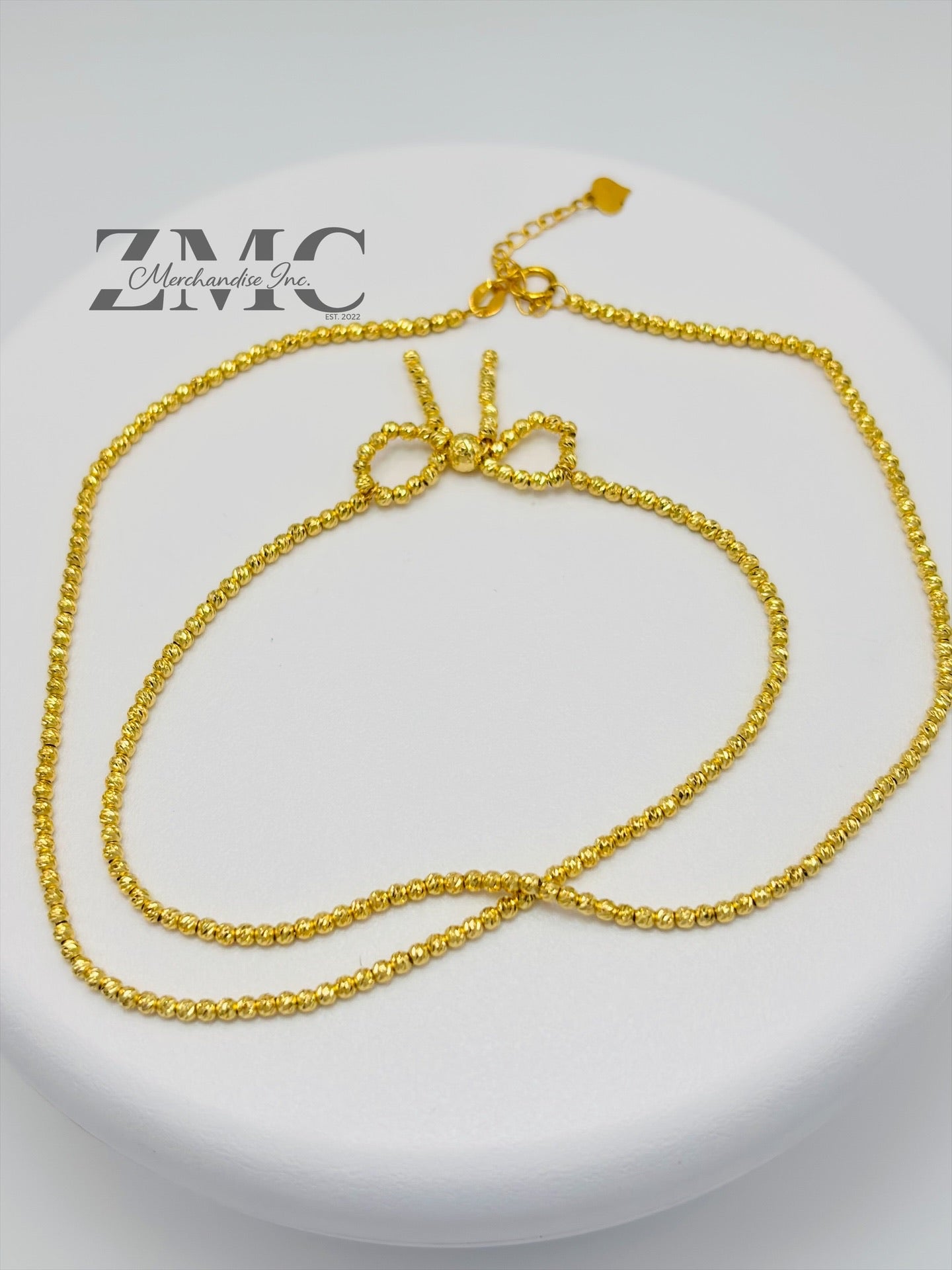 18K Gold Mirror Ball Ribbon Necklace