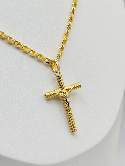 18K Gold Damascus Cross Necklace