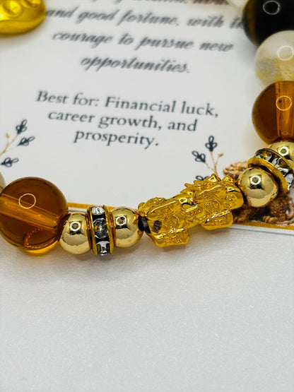 18K Gold Lucky Piyao/ Pi Xiu Citrine, Tiger Eye Bracelet ( Hollow Empty Inside) SMALL PIYAO