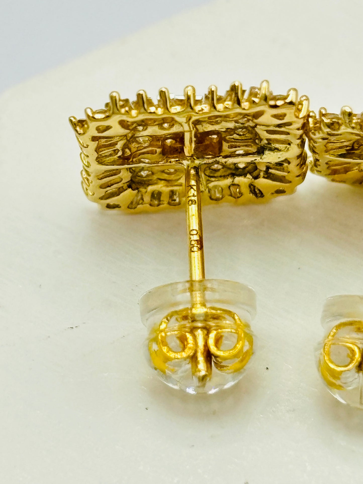 K18 Japan Gold Princess Round Baguette Natural Diamond Earrings 1 carat