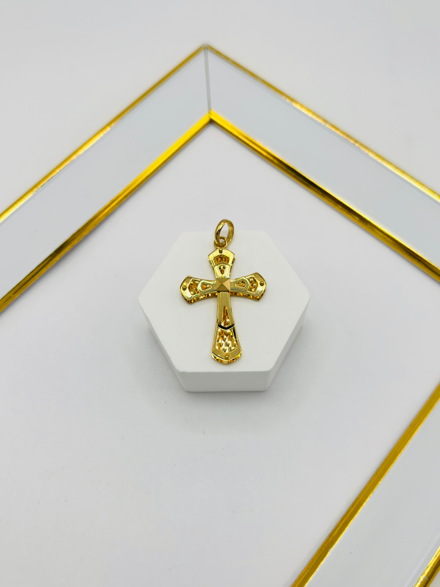 18K Gold Cross Back to Back Pendant