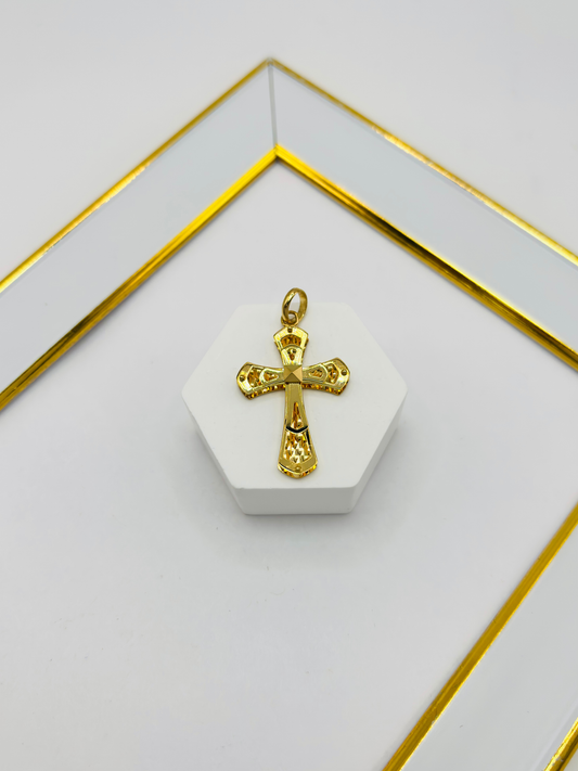 18K Gold Cross Back to Back Pendant