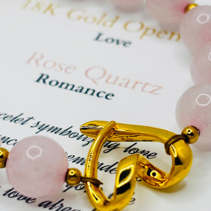18K Gold Open Heart Rose Quartz Bracelet (Electroform Heart)