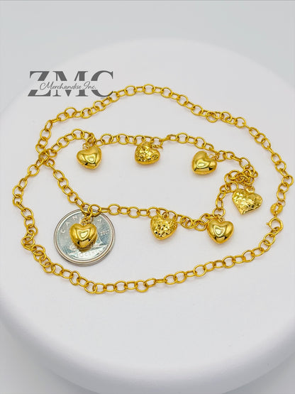 18K Gold 7 Station Heart Necklace