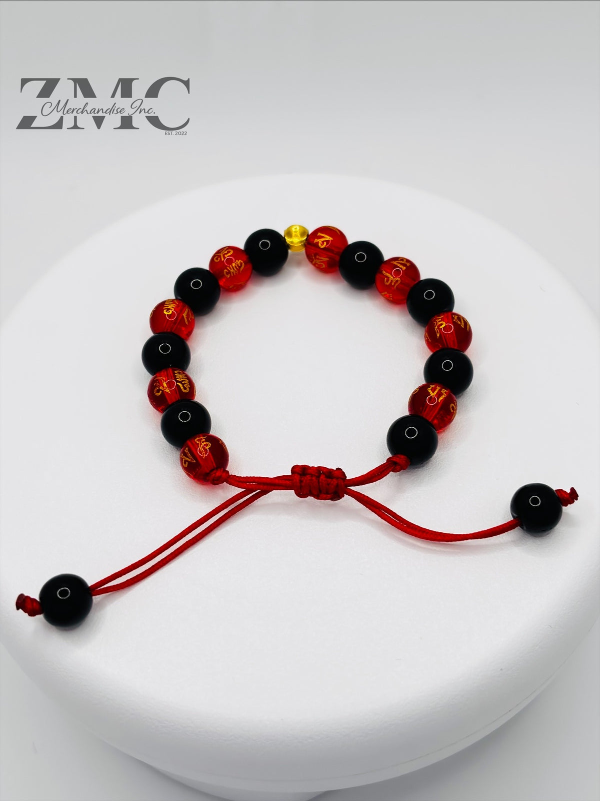 18K Gold Cats Eye Ball Baby/Kids Red Chinese & Black Stone Bracelet