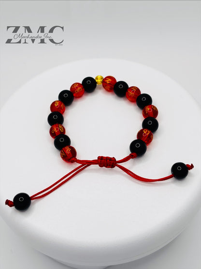 18K Gold Cats Eye Ball Baby/Kids Red Chinese & Black Stone Bracelet