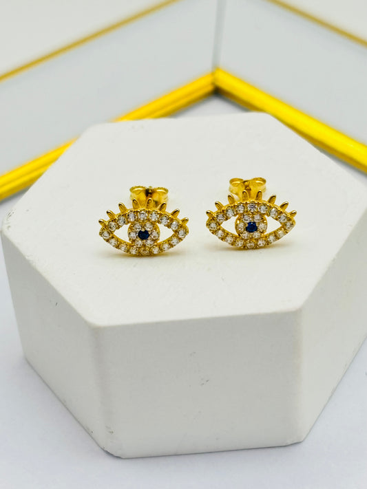 18K Gold Evil Eye Zircon Stone Earrings
