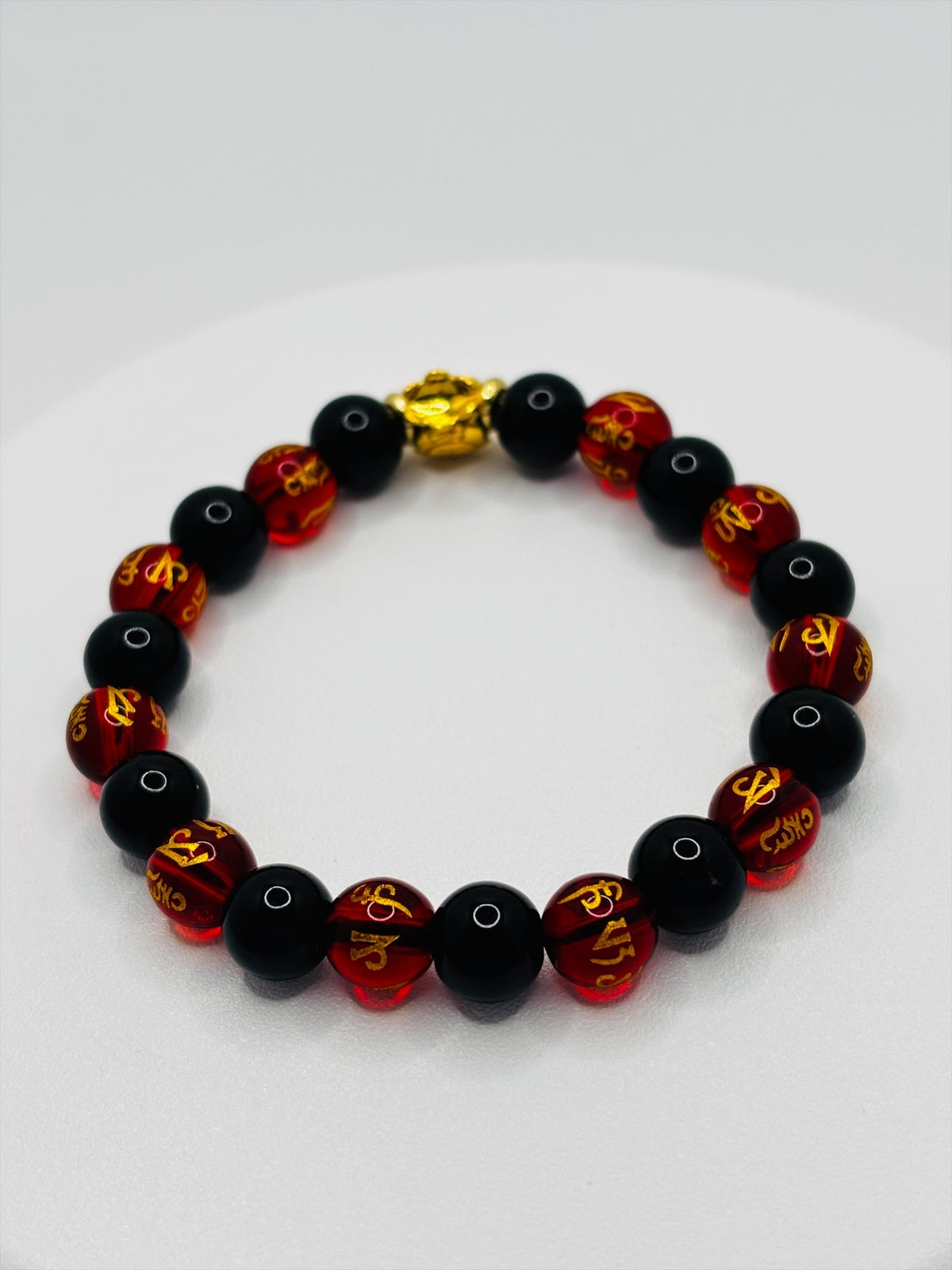 18K Gold  Lucky Money Bag Black/Red Mantra Bracelet  ( Hollow Empty Inside)