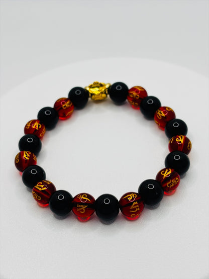 18K Gold  Lucky Money Bag Black/Red Mantra Bracelet  ( Hollow Empty Inside)