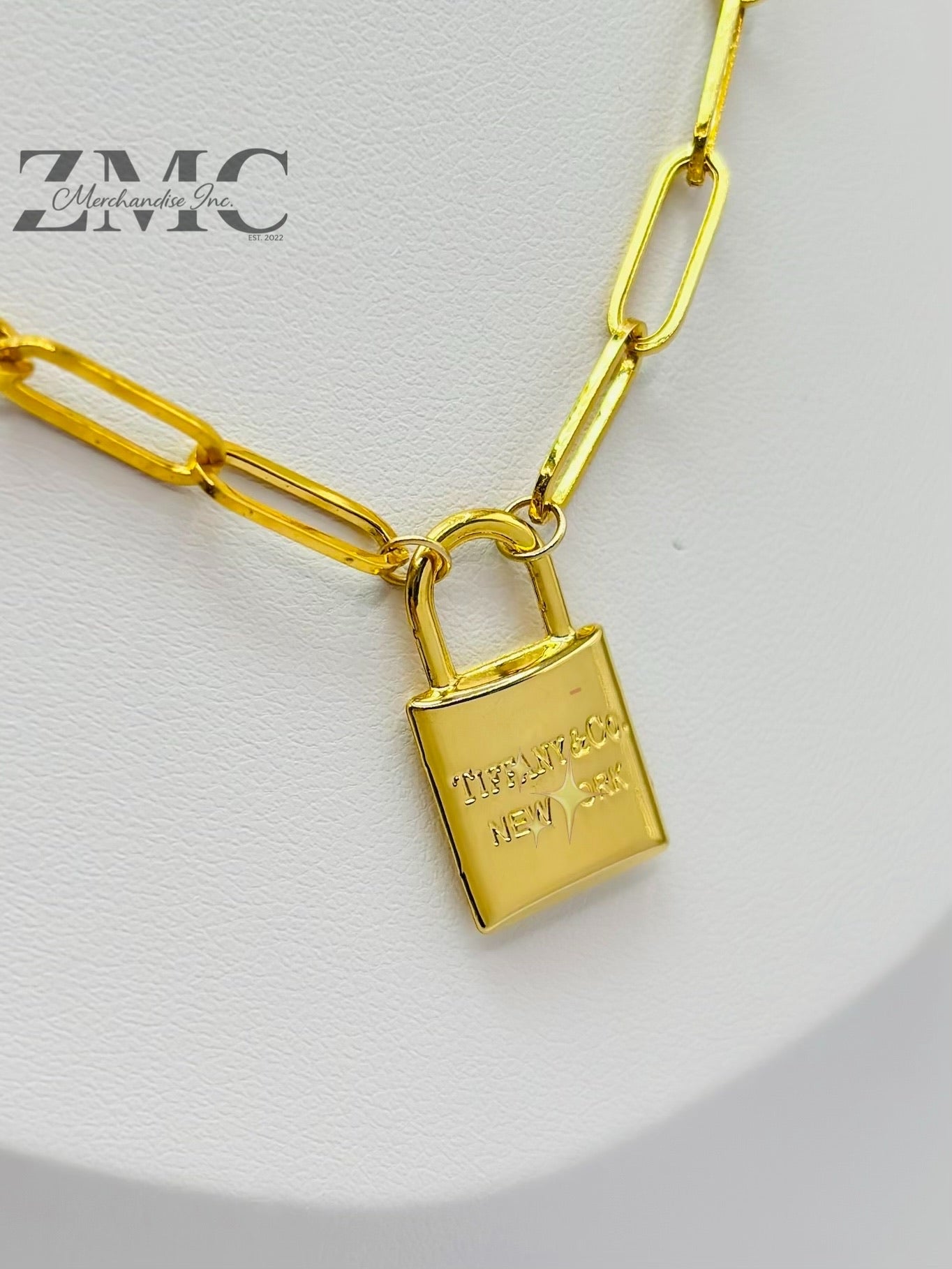 18K Gold Paperclip with Padlock and Heart Attached Necklace