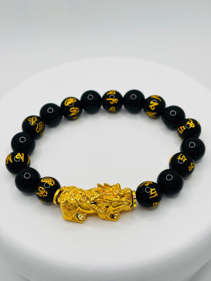 18K Gold Lucky Piyao/ Pi Xiu Black Mantra Bracelet( Hollow Empty Inside) XXL PIYAO