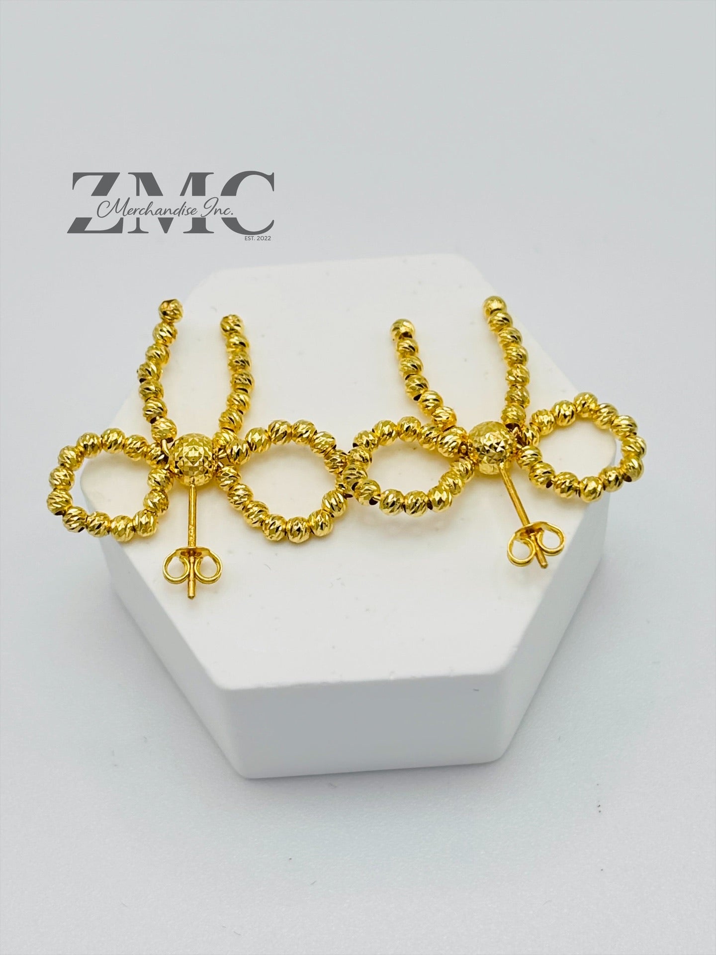 18K Gold Mirror Ball Ribbon Earrings