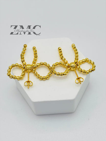 18K Gold Mirror Ball Ribbon Earrings