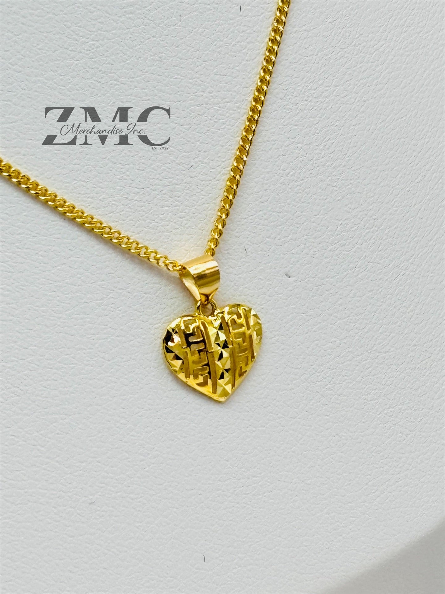 18K Gold Heart Earrings and Necklace Set