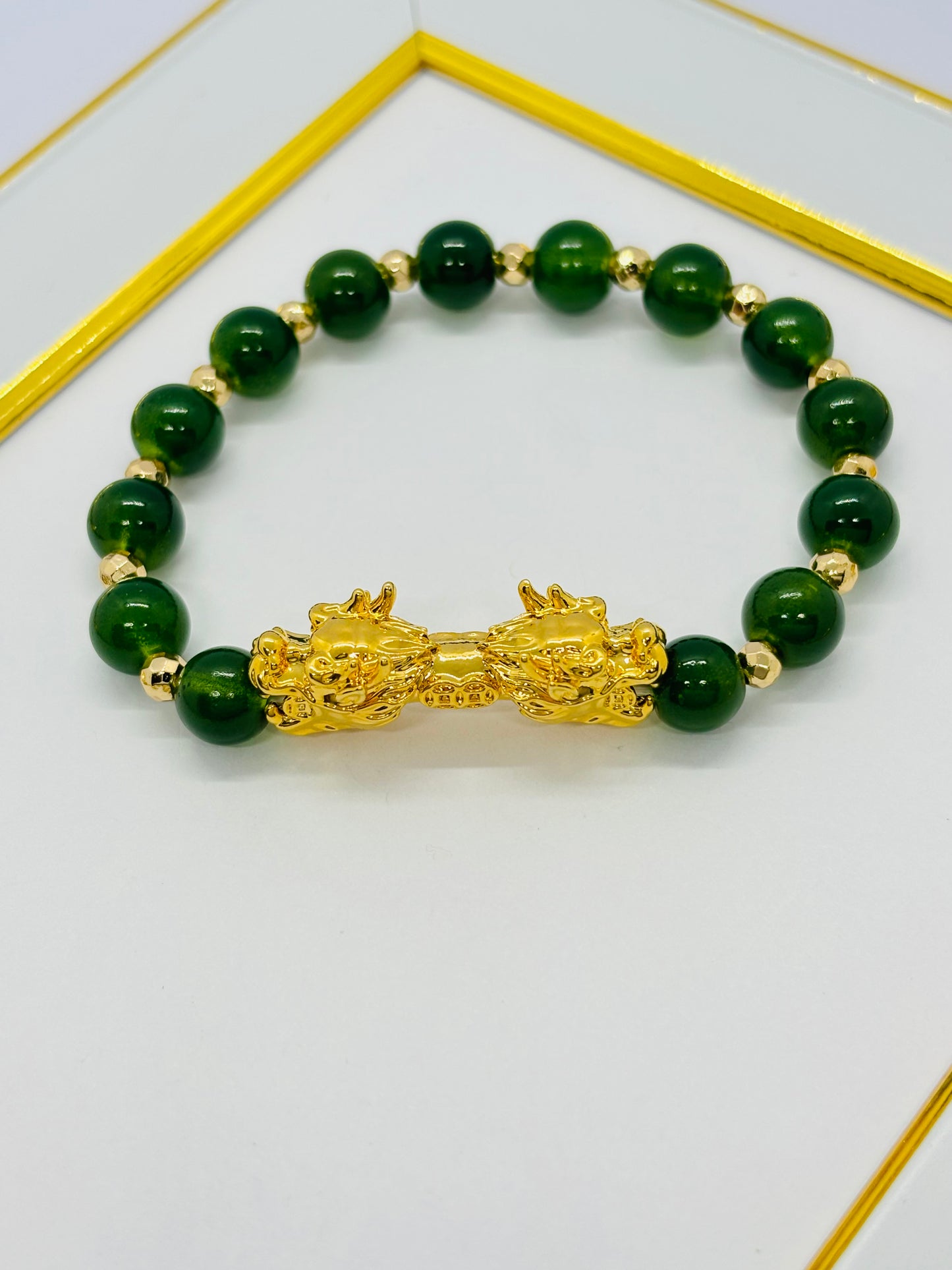 18K Gold  Lucky Dragon Bracelet Green ( Hollow Empty Inside)  XXL Size