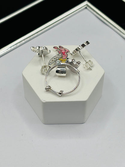 S925 Silver Fairy Ring, Earrings and Pendant Kids Set