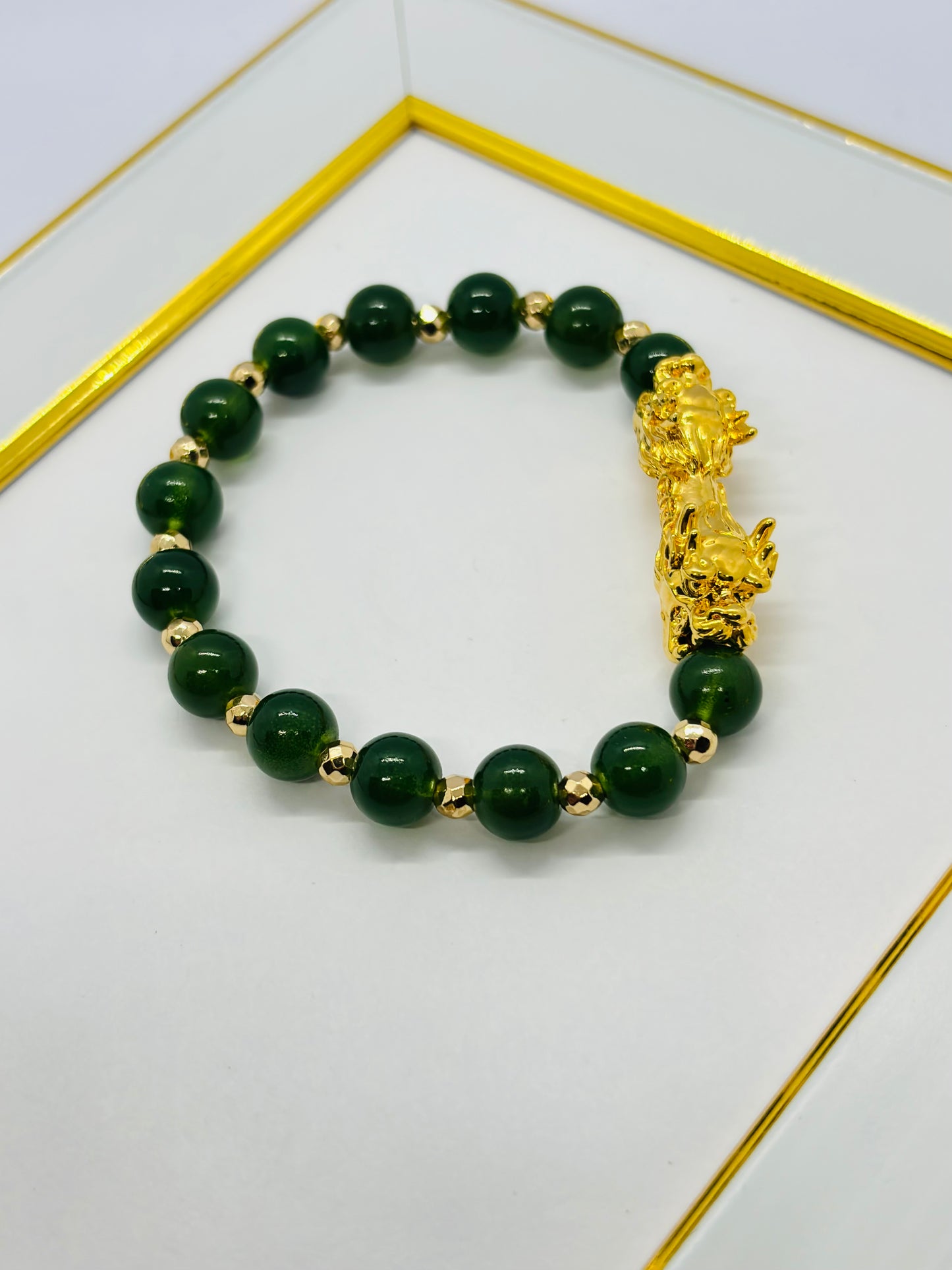 18K Gold  Lucky Dragon Bracelet Green ( Hollow Empty Inside)  XXL Size