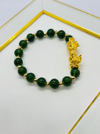18K Gold  Lucky Dragon Bracelet Green ( Hollow Empty Inside)  XXL Size