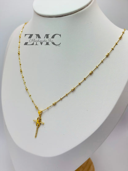 18K Gold Mirror Ball Cross Necklace