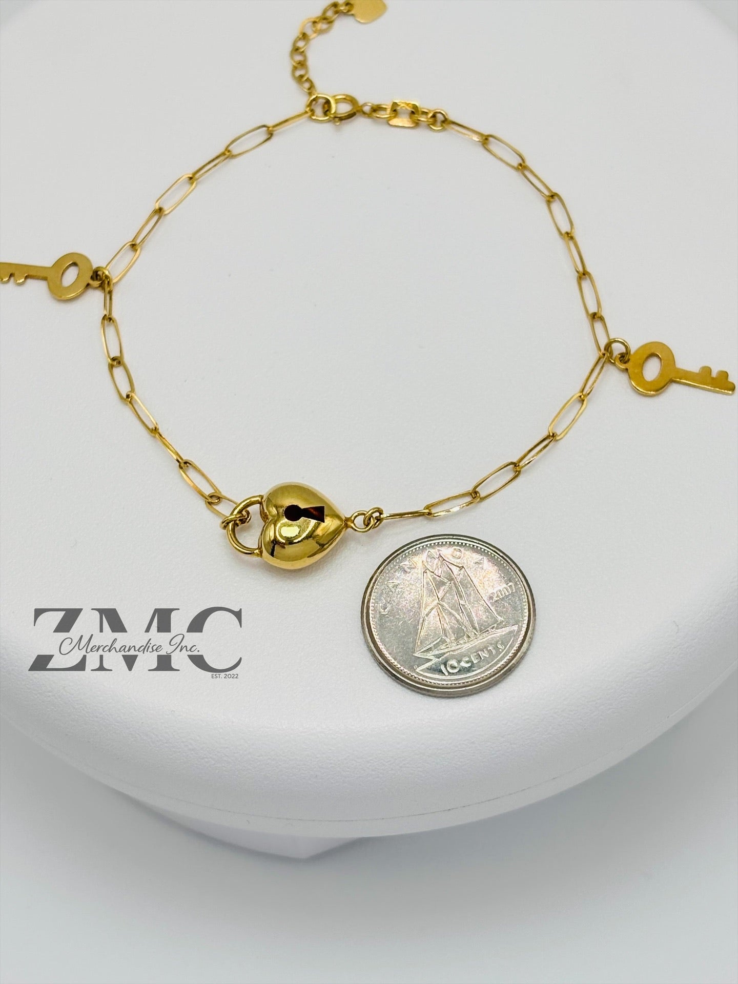 18K Gold Heart and Key Bracelet
